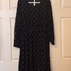 Lane Bryant Black Polka Dot Long Sleeve Dress